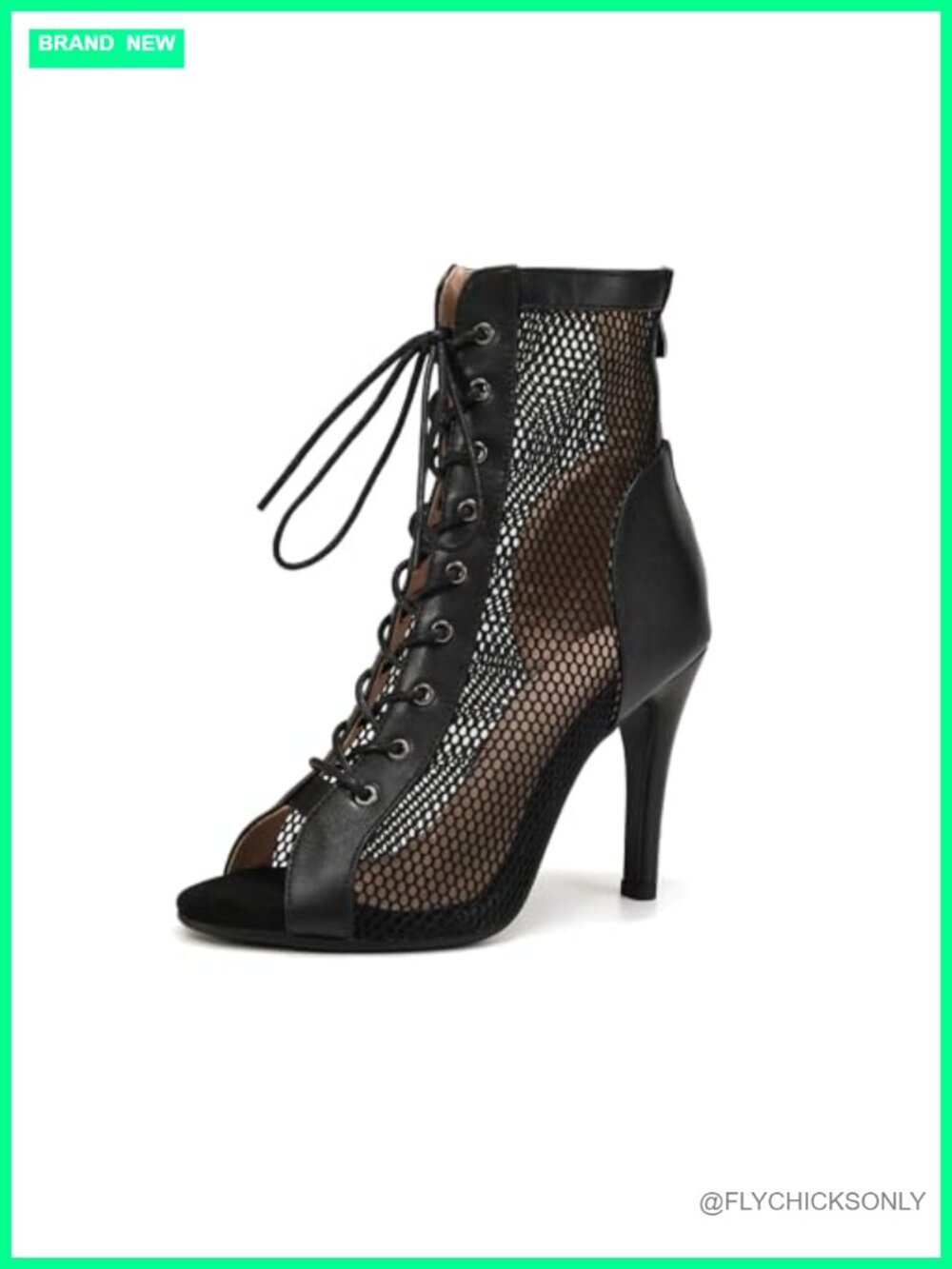 SWDZM Dance Ankle Boots Peep Toe Lace Up Stiletto Heel Mesh